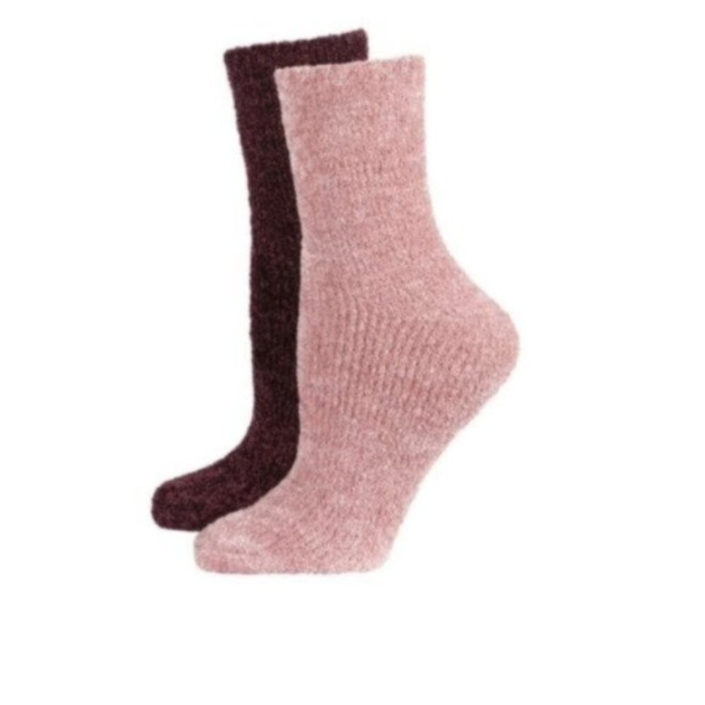 Josie Natori Legwear 2 pairs Chenille Crew Cozy Soft Socks 9-11 Blush Burgundy